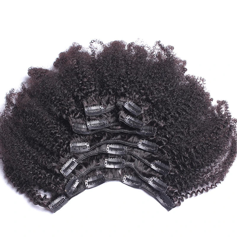 Афро кудрявые человеческие волосы для наращивания на заколках человеческие бразильские волосы remy 4B 4C волосы на заколках на всю голову Rosa queen