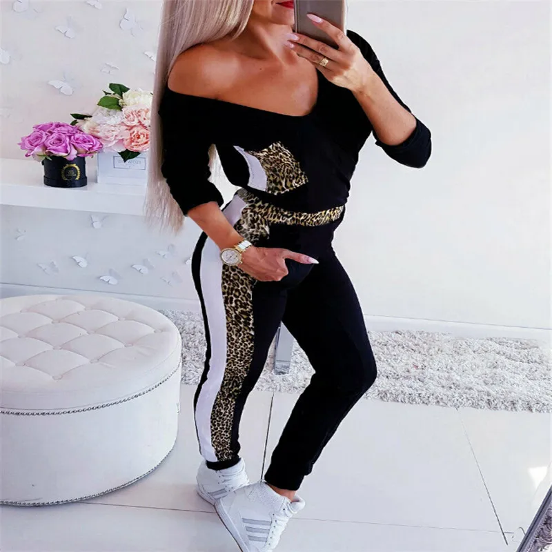 Fashion Women Romper Long Sleeve V-neck Leopard Stretch Bodysuit Romper Bodycon Jumpsuit Playsuit S-XL