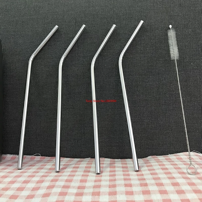 100 набор, многоразовые прямые согнутые соломинки из нержавеющей стали с 1 шт чистящей щеткой для кофе, молока, напитков