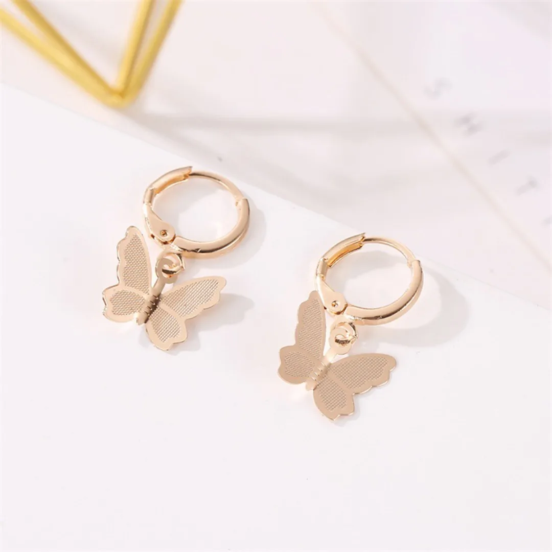 New Frosted Butterfly Earring For Women Silver Gold Copper Round Hoop Huggie Earring Korean Jewelry Pendant femme brincos