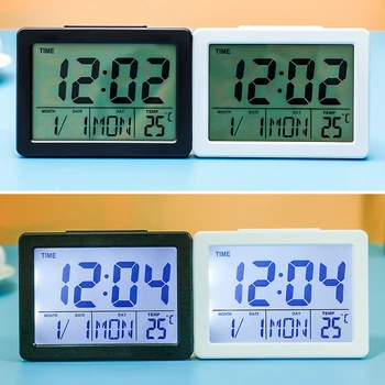 

Mute Digital Alarm Clock Battery LCD Night Light Alarm Clock Operated Snooze FuctionScreen Display Student Bedroom Desk