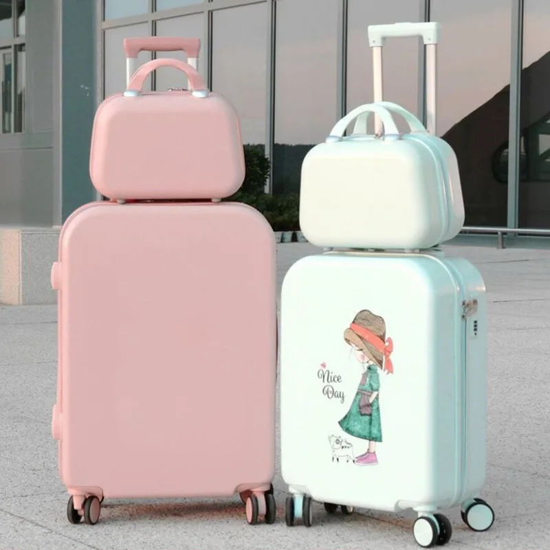 Vintage Travel Suitcases Set 22" 24 Inch Cabin Suitcase Rolling Luggage Pink Cartoon Valise Trolley With Wheels Case Customized