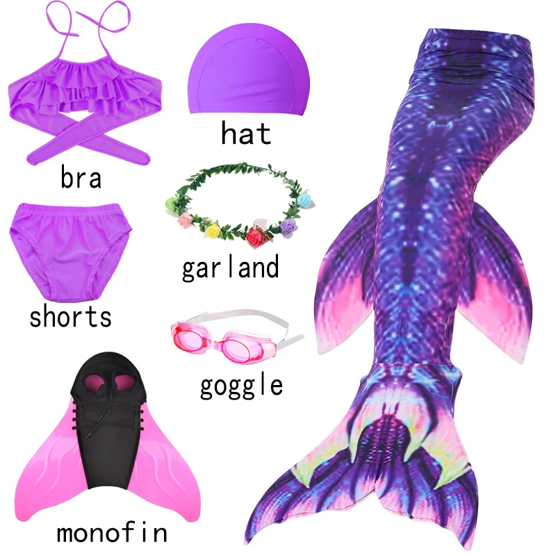 Halloween Mermaid Tails Monofin Swimsuits Swimming Beach Bikinis For Kids Girls Christmas Costumes Birthday Party 3-12Y | Тематическая