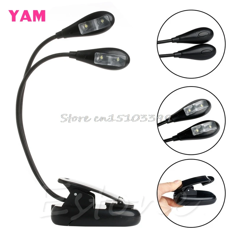 2 Dual Flexible Arms 4 LED Clip-on Light Lamp for Piano Music Stand Book EA Drop Ship