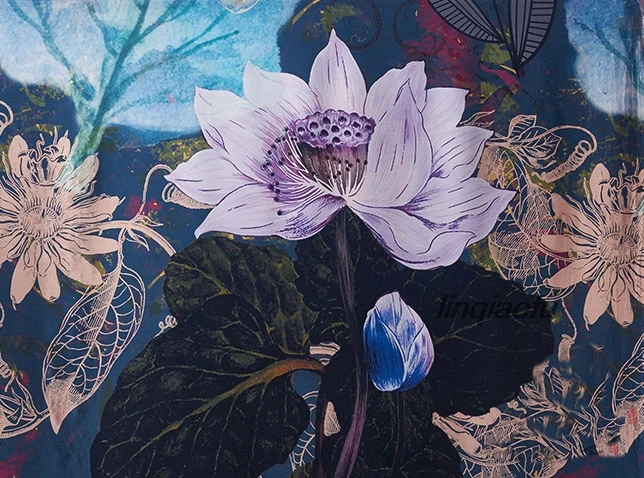 Весна и лето шелк цифровая печать Лотос винтажное платье высококачественная одежда ткань высокого класса льняная ткань