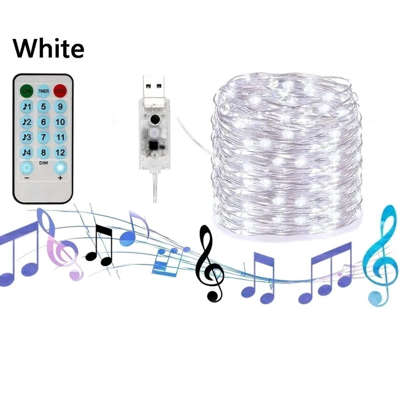 5 м 10 м светодиодный светильник с музыкальным управлением, медный провод, светодиодный светильник s, сказочный светильник s для рождества, светильник s для свадьбы - Испускаемый цвет: White
