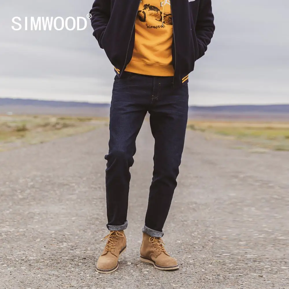 Jeans Men Tapered Lining Slim-Fit Denim Trousers SIMWOOD Winter Fleece SK130131 Laser-Water-Washed