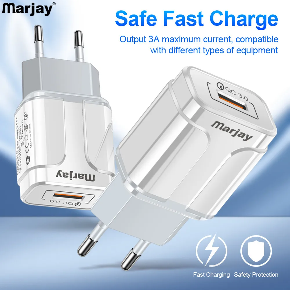 Marjay USB зарядное устройство QC 3,0 для iPhone 7 8 X XR мобильный телефон Быстрая зарядка 3,0 Для Xiaomi huawei 1Port-USB зарядное устройство для samsung A50