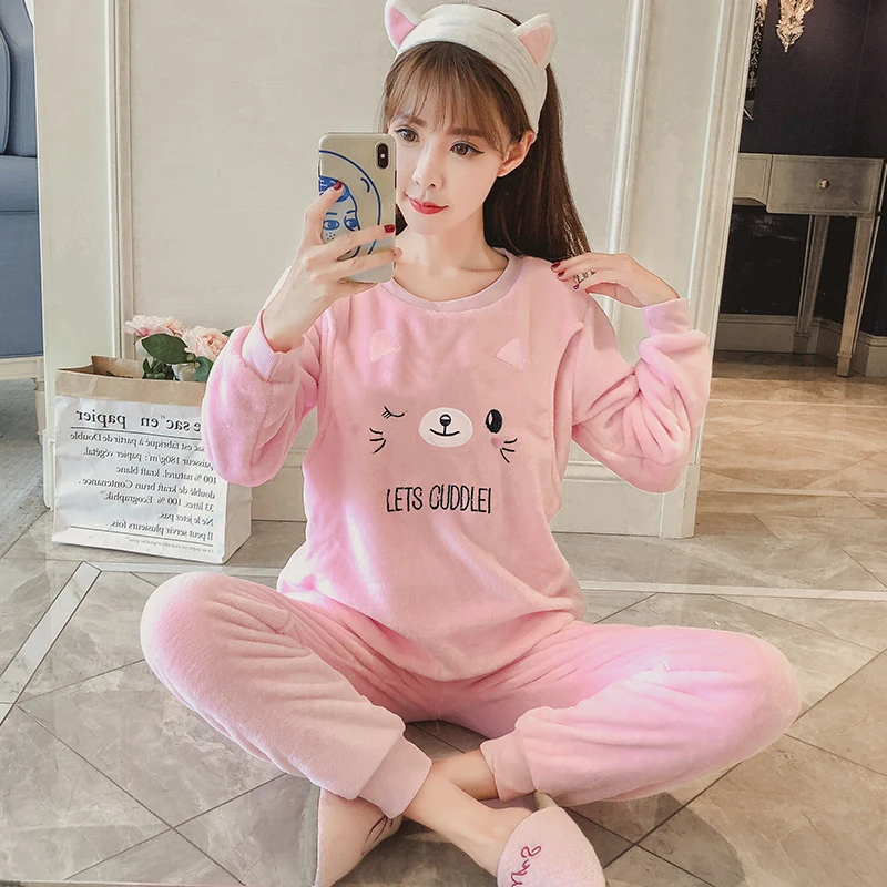 Fashion Women's Postpartum Breastfeeding Suit Flannel Winter Pregnant Pajamas Sets Cartoon Maternity Nursing Pyjamas Sets