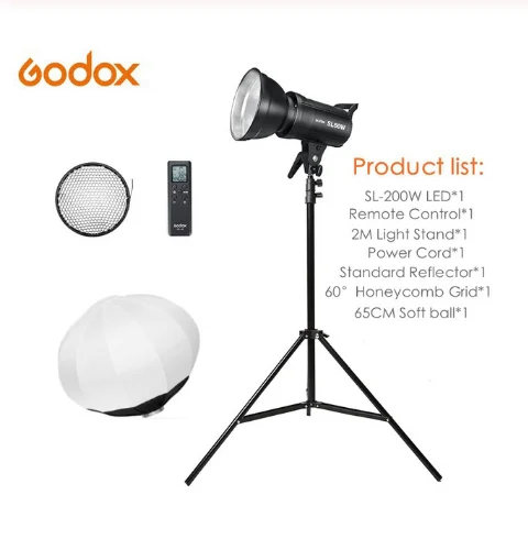 Godox светодиодный свет SL-60W SL-100W SL-150W SL-200W 5600 к Bowens для видеосъемки набор для непрерывного освещения и видеосъемки с осветительной стойкой софтбокс мяч - Цвет: SL-200W Kit