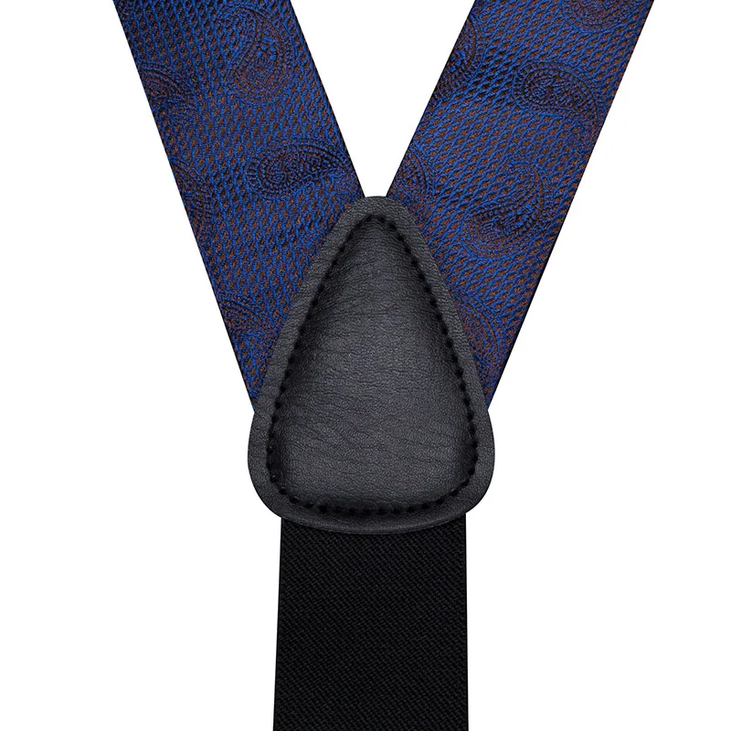 BD-3034 Hi-Tie Шелковый Взрослый мужской подтяжки галстук бабочка набор кожаный металлический 6 зажимы подтяжек модные синие эластичные подтяжки для мужчин