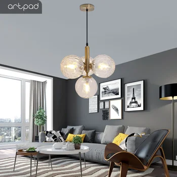 

Artpad European Ceiling Hanging Light with Glass Bubble Shade 4 Head Pendant LED Light Living room Dining room Store Lighting