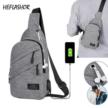 

Men's Shoulder Bag Sling Chest Pack Canvas USB Charging Sports Crossbody Male Chest Bags Belt Waist Packs Fast Shipping