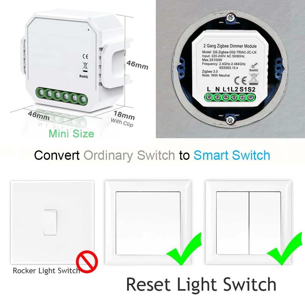 Tuya Zigbee 3 0 Диммер Беспроводной интеллектуальный коммутационный модуль Управление