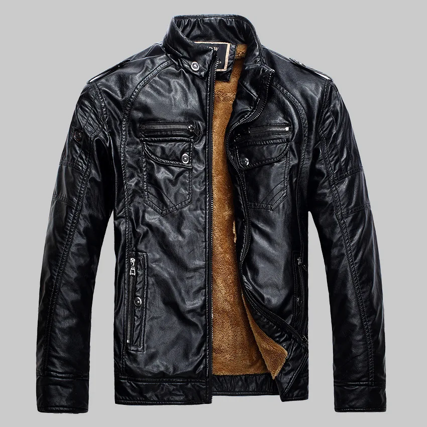 

Boollili New Brand Motorcycle Leather Jacket Men Warm Velvet Short Faux Pu Leather Jackets aqueta de couro masculina