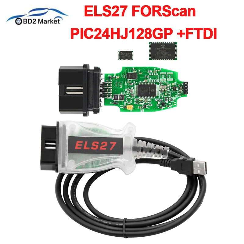 ELS27 FORScan V2.3.7 FTDI FT232RQ PIC24HJ128GP для Ford/Mazda/Lincoln/Mercury ELS27 OBD2 Диагностический кабель для J2534 ELM327