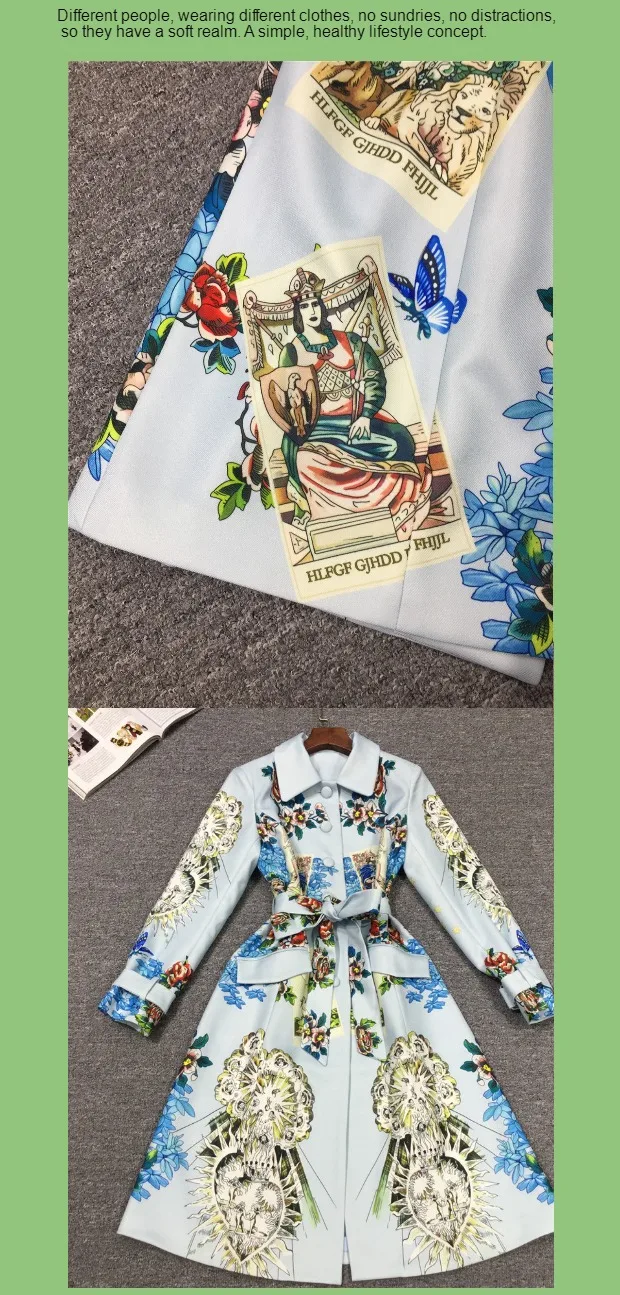 Модное шоу ropa mujer осенне-зимние пальто и куртки для женщин с длинным рукавом винтажный ремень Поддельные карманы печати feminina vestidos