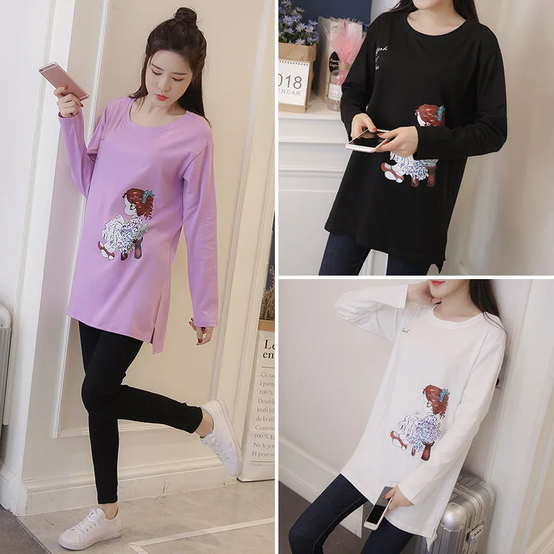 

2019 Spring And Autumn New Style Maternity Clothes Long-sleeved Upper Garment Mid-length Pregnant Women's T-shirt