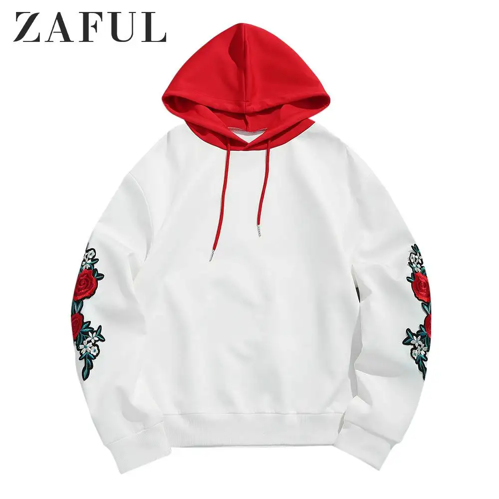 ZAFUL/пуловер с вышивкой и аппликацией на рукавах; толстовка с длинными рукавами; Повседневный пуловер; сезон осень-зима; верхняя одежда; хлопковые топы