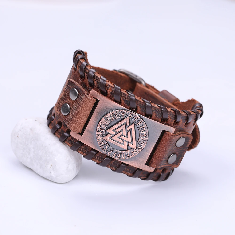 LIKGREAT славянские Норвегия Valknut амулет Кожаные браслеты с гравировкой