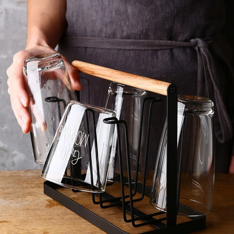 Качественная Полка для сушки чашек подставка, 6 чашек металлический держатель для слива стойка Нескользящие кружки органайзер для чашек с
