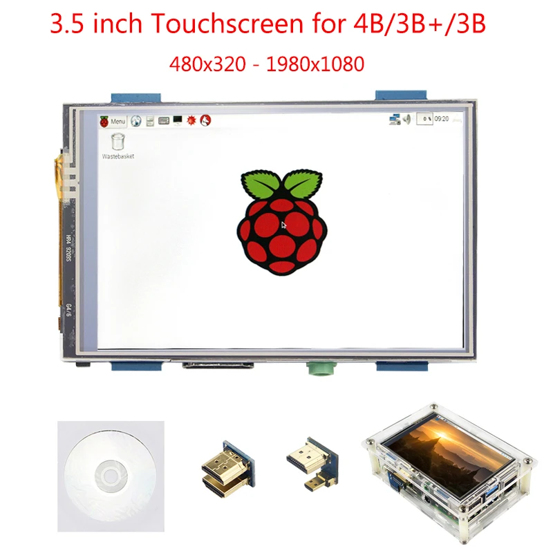 Raspberry Pi 4 Модель B 3,5 дюймов сенсорный экран 480x320 до 1920x1080 HDMI ЖК-дисплей+ акриловый чехол для Raspberry Pi 4B/3B+/3B