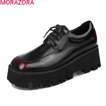 

MORAZORA 2020 New arrival fashion women pumps genuine leather ladies shoes thick heels square toe lacee up casual ladies shoes