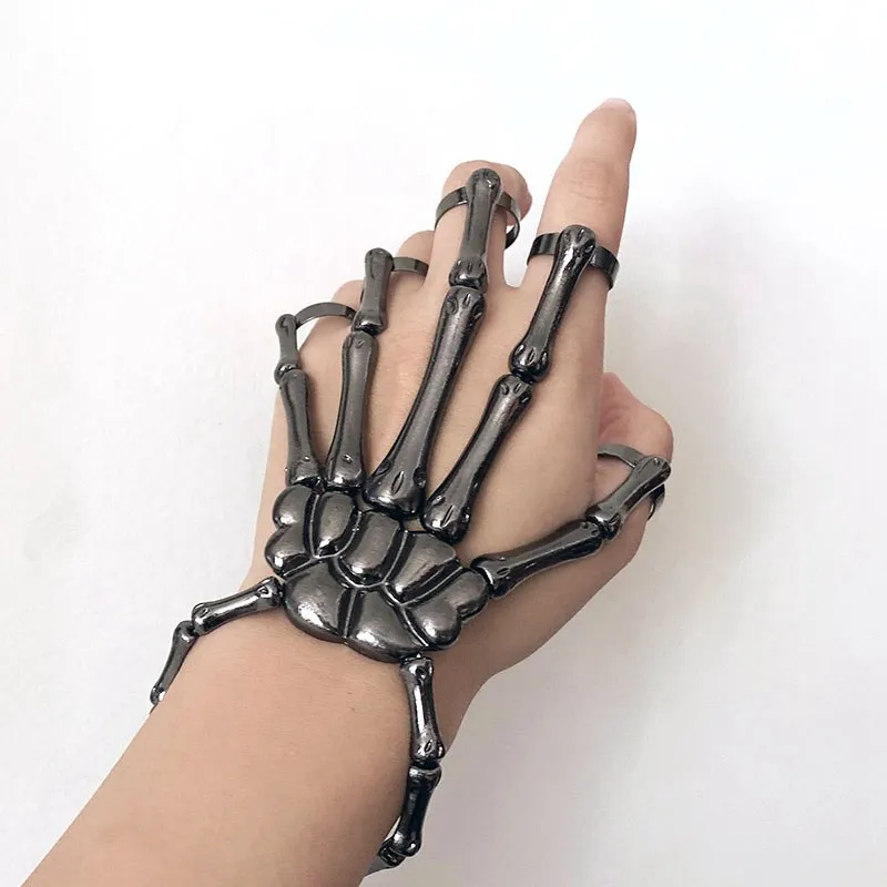 Braccialetto Steam Punk Per Uomo Gotico Mano Teschio Scheletro Elasticità Regolabile Coppia Donna Braccialetto Braccialetti Gioielli Di Halloween