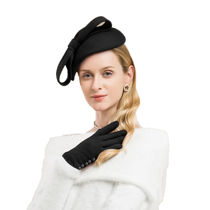 

Wool Fascinator Winter Elegant Women Pillbox Hat Black Felt Pink Red Ladies Wedding Hats Bowknot Kentucky Derby Fedoras