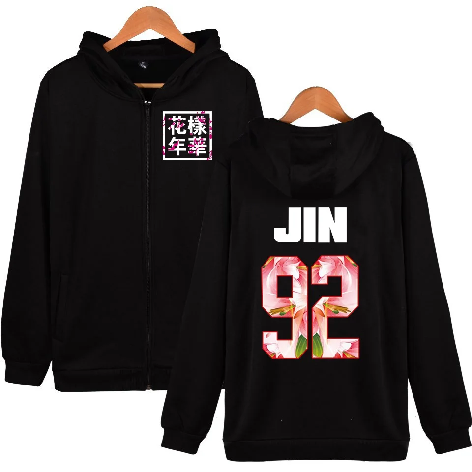 Bangtan Boys, K-pop Женская толстовка на молнии фанатов yong forever толстовки альбом Цветочные буквы K-pop негабаритная Толстовка - Цвет: black 92 JIN