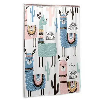 

Funny Kids Cartoon Animals Colorful Llama Cactus Shower Curtain Polyester Waterproof 12 Hooks Fabric Modern Bathroom Home Decor