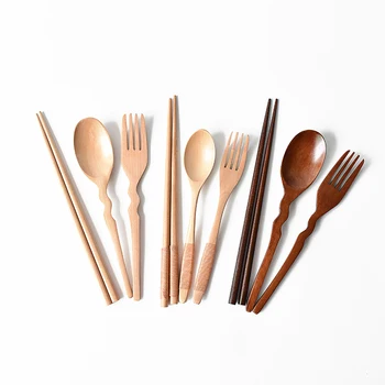 

Vintage Cutlery Set Japanese Wooden Spoon Retro Fork Chopsticks Vajilla Japonesa Travel Student Portable Tableware Set EE6DC