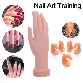 

Professional Silicone Fake Nail Art Finger Practice Model Manicure Training False Hand Gel Polish Display Tools Plastic Acrylic