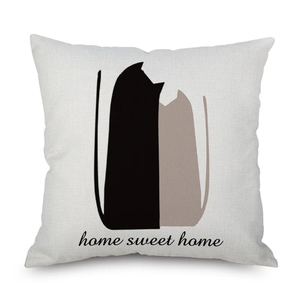 45* 45cm Square Lovers Decorative Throw Pillow Case Letters Pattern Printed Linen Pillowcase for Car Home Decoration