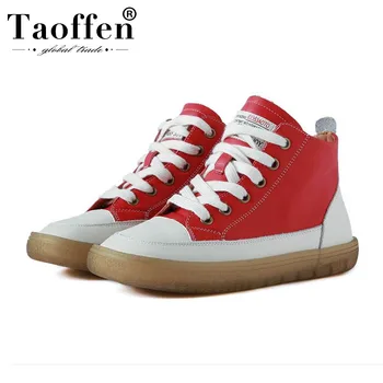 

Taoffen Women Real Leather Vulcanized Shoes Women Autumn Casual High Quality Flats Daily Shoes Women Sneaker Footwear Size 35-40