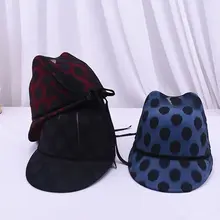 01911-shi Зимняя шерстяная точка сетка кошачьи ушки дамские Козырьки Шляпы женская кепка для отдыха на открытом воздухе