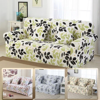 

Stretch Sofa Cover Leaves and Flowers Pattern Elastic Full Couch Cover for 1 To 4 Seaters/L-Style/U-Style Beautiful Slipcovers