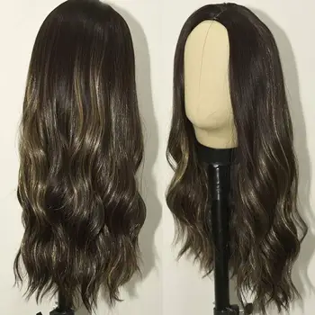 

Ombre Synthetic Wig Nature Wave 24inches Heat Resistant Fiber Middle Part Lace Front Wig for Women Cosplay Wear