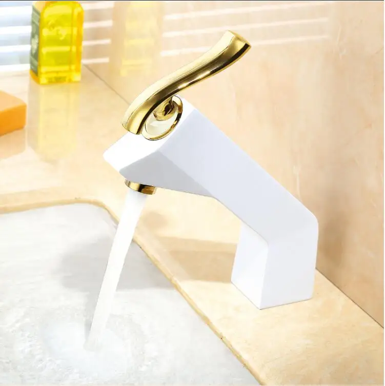 Vidric New arrival unique design brass chrome white baking finished bathroom single lever hot and cold basin faucet