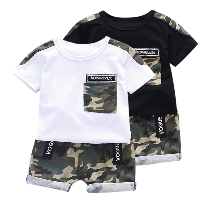 

Summer Baby Boys Short Sleeve Tops Blouse T-shirt+Camouflage Pattern Shorts Children Casual Outfits Sets