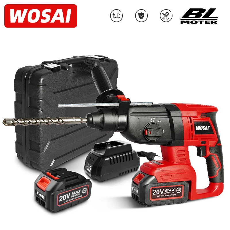 

WOSAI MT Series 20V Multifunctional Rotary Hammer Brushless Motor Cordless Impact Hammer Electric Drill Pick for Switch Freely