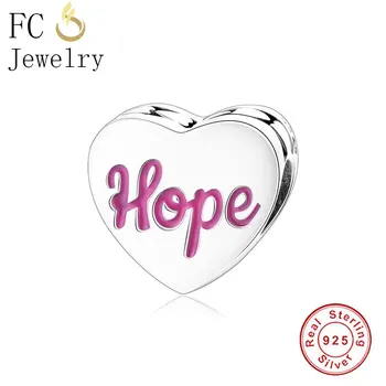 

FC Jewelry 925 Sterling Silver European Pink Ribbon Breast Cancer Hope Charm Bead Fit Original Brand Charms Bracelet Women DIY