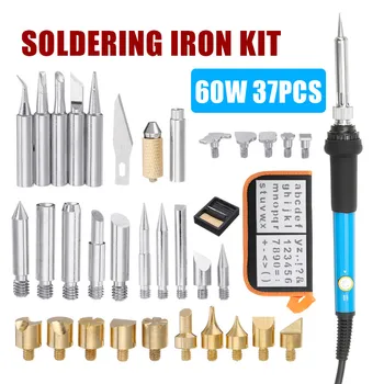 

37pcs 60W Adjustable Soldering Iron Carving Pyrography Tool Wood Embossing Burning Soldering Pen Set 110V/220V Welding Tips Kit