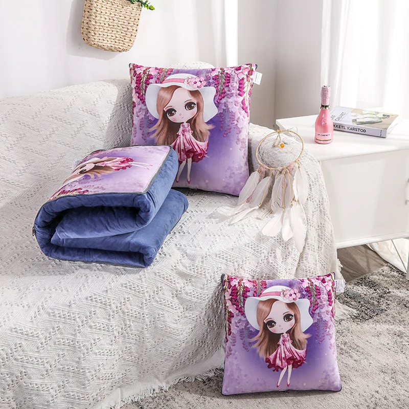 2 in 1 Flannel Cushion Blanket Car Sofa Throw Pillow Children Portable Travel Blanket Soft foldable patchwork quilt blanket 1pc - Цвет: 12