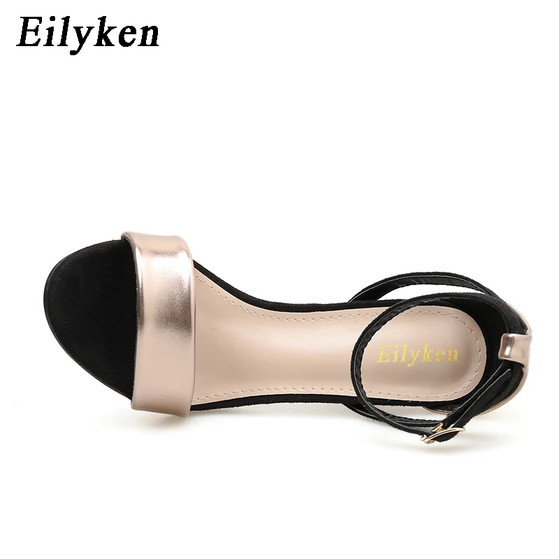 Eilyken/; модные босоножки с ремешками на Лодыжках и пряжкой; женские пикантные классические туфли из искусственной кожи с открытым носком; женская обувь для вечеринок на высоком каблуке золотистого цвета