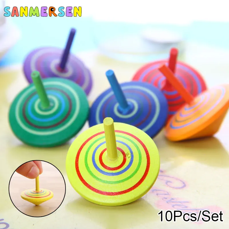 10PCS Kinder Spinning Tops Zufällige Farbe Holz Spielzeug Lustige Gyro