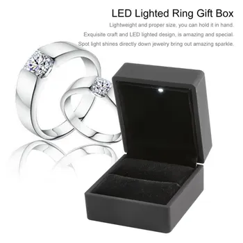 

LED Lighted Earring Ring Gift Box Wedding Engagement Ring Jewelry Display Packaging Organizer Storage Black/Blue