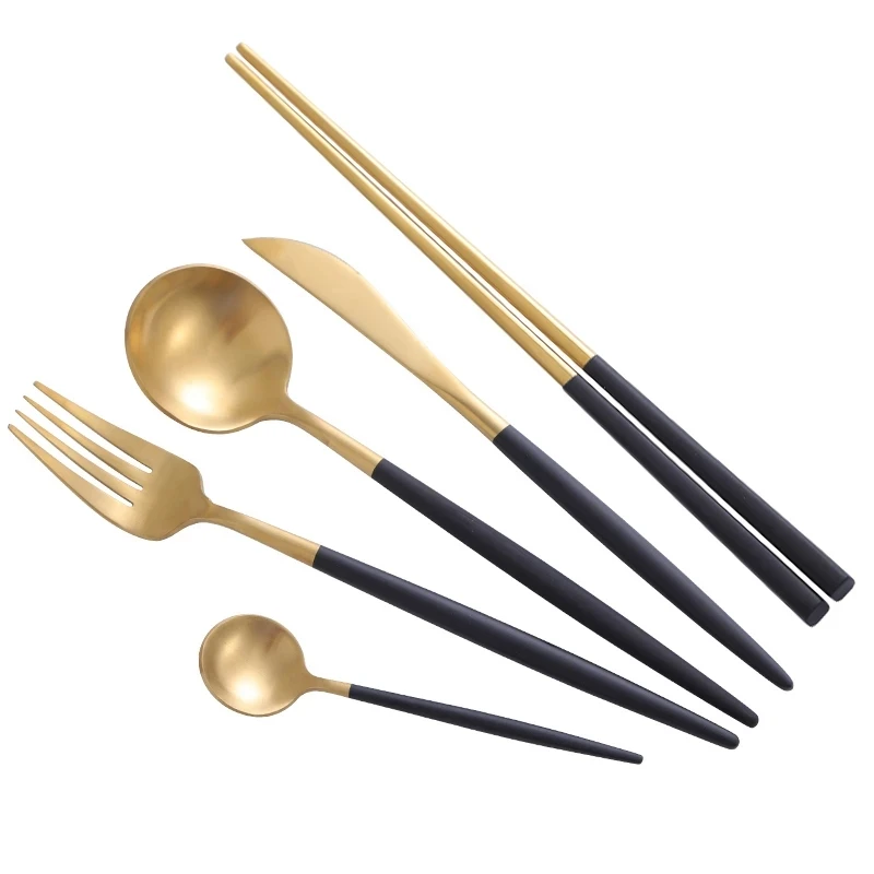 

Cheap Gold Tableware Set Stainless Steel Cutlery 3pc Western Food Tableware Luxury Fork Teaspoon Knife Cutlery Set Drop shipping