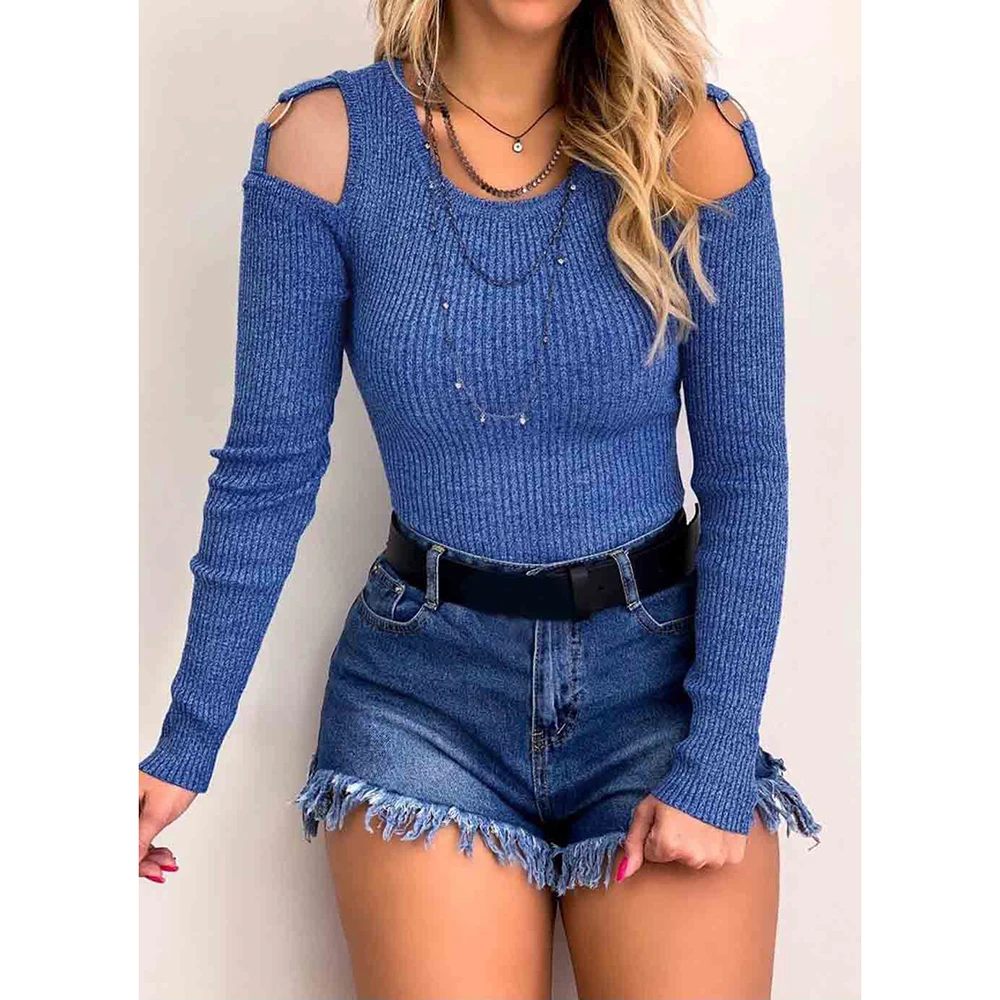 

LOOZYKIT 2019 Fashion Women Autumn Sexy T-shirt Knitted Long Sleeve Tops Female Clothing Off-The-Shoulder Womens Slim Streetwear