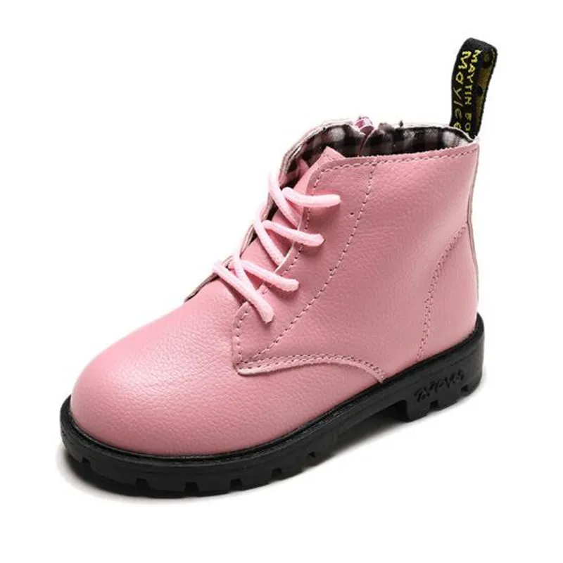 pink Детские резиновые сапоги из искусственной кожи; модные детские водонепроницаемые ботильоны с круглым носком; дышащие кроссовки на молнии для мальчиков и девочек; - Цвет: pink